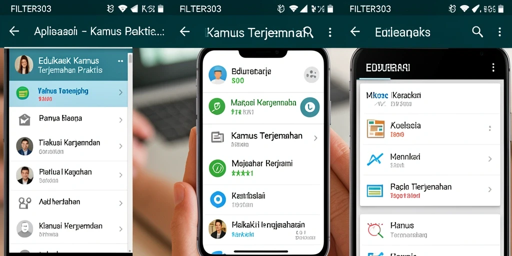 Tampilan antarmuka aplikasi FILTER303 untuk terjemahan yang mudah.