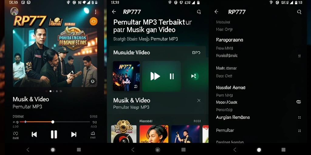 Antarmuka intuitif RP777 saat memutar MP3 dengan fitur menarik.