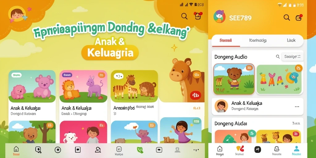 Tampilan antarmuka aplikasi SEE789 untuk mendengarkan dongeng audio.