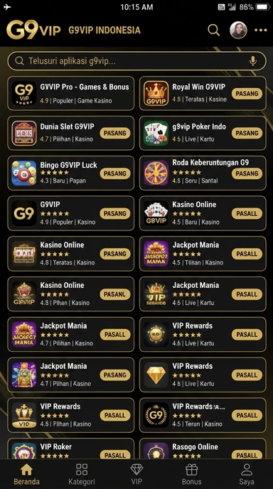 Tampilan katalog aplikasi g9vip